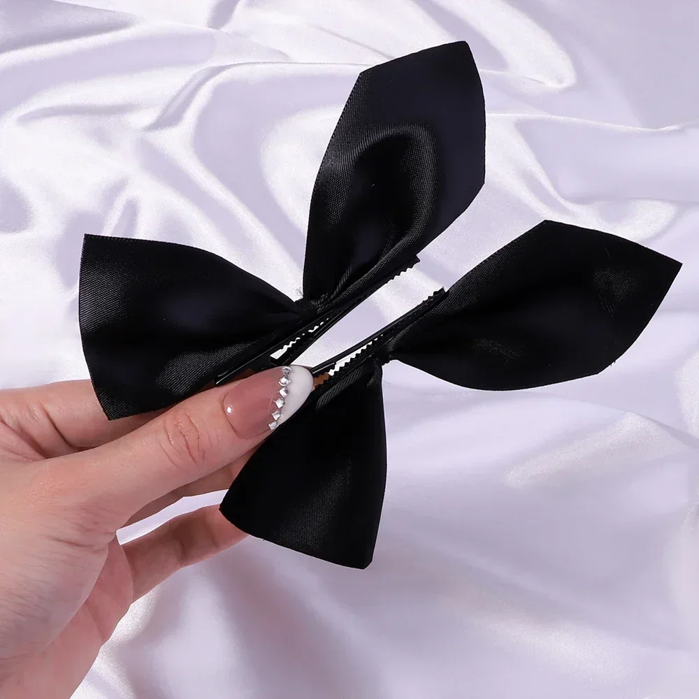 2pcs/sets Vintage Ribbon Hair Bows - Black White Bowknot Hair Clips for Women Girls, Cute Side Barrettes Headdress Accessories