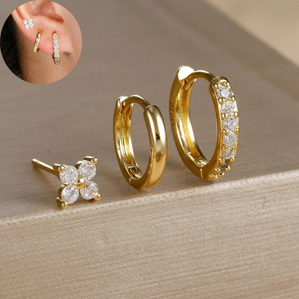 Set Di Orecchini In Acciaio Chirurgico 316L Placcati Oro 14K – 3 Paia Di Cerchi E 3 Paia Di Perni, Ipoallergenici E Senza Nichel, Per Piercing Multipli E Cartilagine