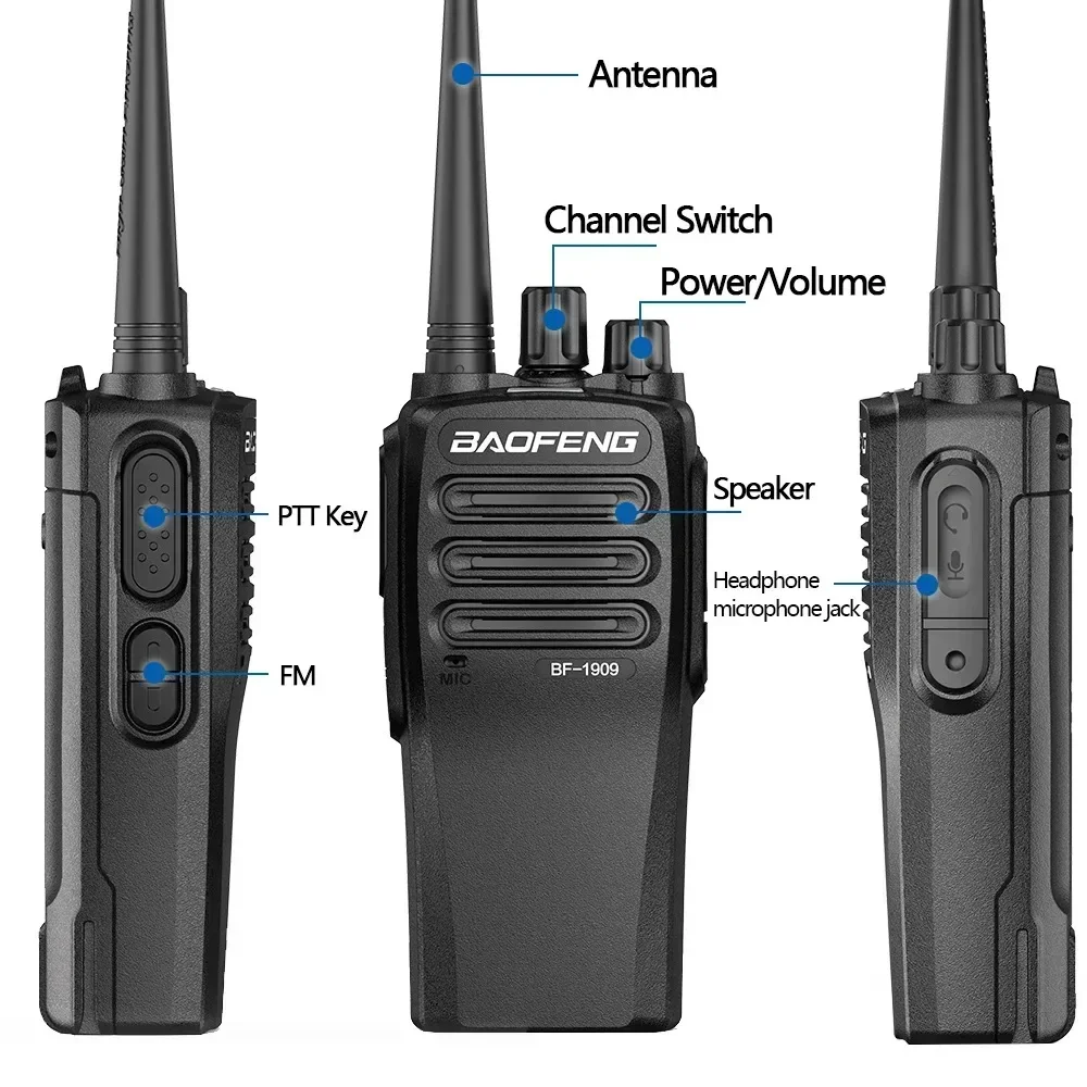 Baofeng Official Store BF-1909 10W High Power Walkie Talkie Long Range Two Way Radio Type C Charging Transmitter Upgrade 3