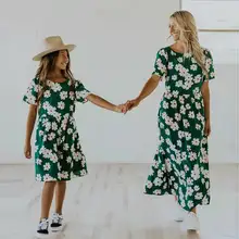 

Short Sleeve Mother Daughter Dresses Family Set Flower Mom Baby Mommy and Me Matching Clothes Summer Women Girls Dress 2022