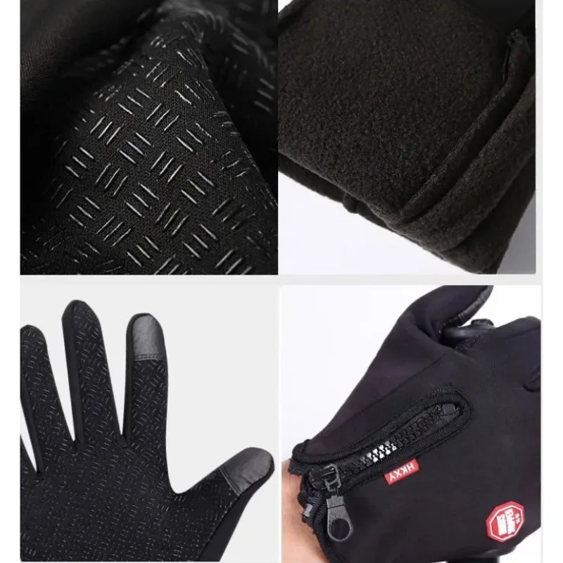 Zippered Waterproof Cycling Gloves for Men Winter Windproof Bike Gloves with Anti-Slip Palm Cold Weather Mountain Road Riding