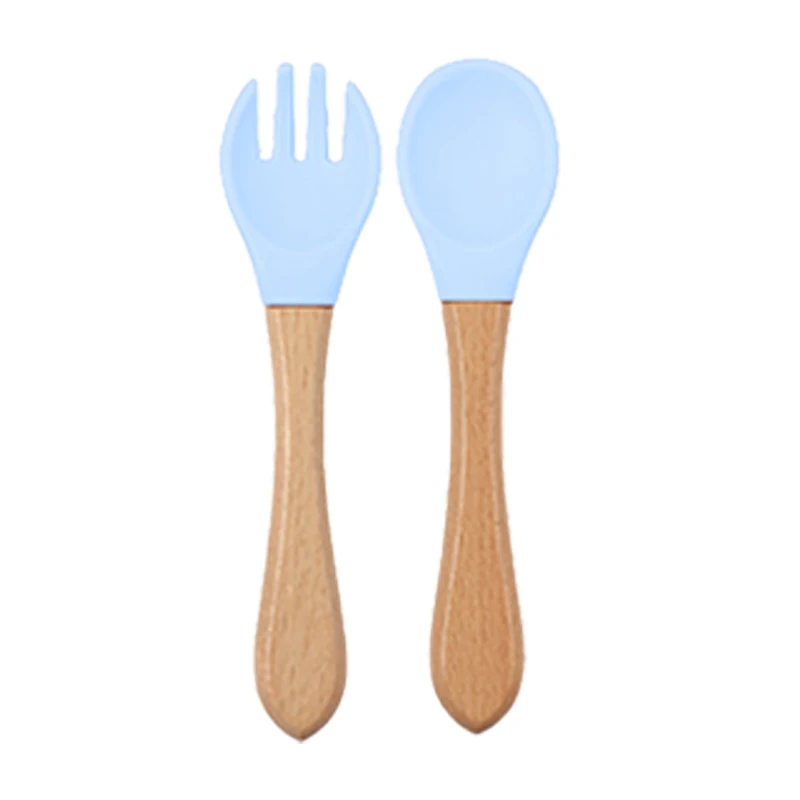 Eco-Friendly Silicone Toddler Suction Plate and Bowl Set with Wood Cutlery