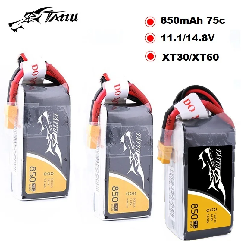 

3Pcs TATTU 11.1/14.8V 850mAh 75C LiPo Battery For RC Helicopter Quadcopter FPV Racing Drone Parts 3/4S Rechargeable BATTERY