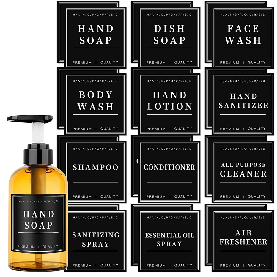Bathroom labels sticker set 12pcs Shampoo and Conditioner Dispenser Label Stickers Bottles Waterproof Labels Bathroom Removable Cleaning Labels