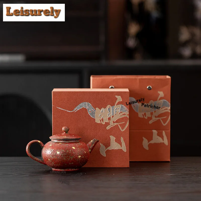 160ML Mountain Red Gold Sprinkled Teapot Antique Tea Infuser Pot Tea Soaking Kettle with Strainer Cafes Accessories Collection