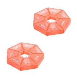 Compact 7 - Day Travel Pill Organizer - Multifunctional Medicine Case, Black (Orange - 2pcs)