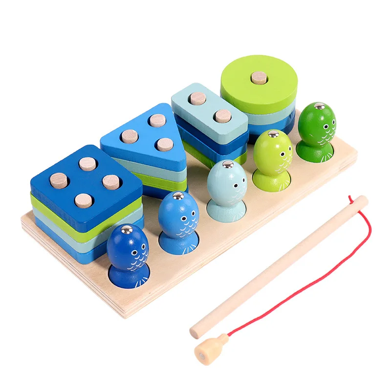 GKPLY Montessori Toys Classificação de madeira empilhamento & Jogo de Pesca  Magnético 2-em-1 Brinquedos para 1 2 3 Anos Crianças Meninos Meninas  Reconhecimento de Cores Empilhador Forma Sorter Que