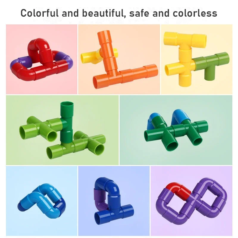 Pipe Building Blocks 21-100PCS DIY Assembling Pipeline Tunnel Bricks Set Model Montessori Toys Educational for Kids Gift