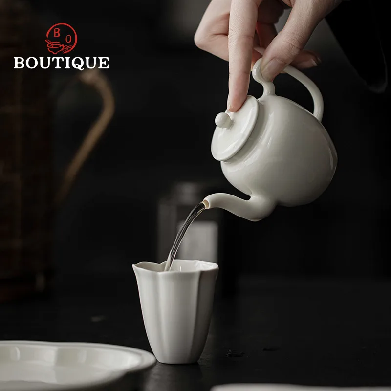 Grass Ash Handmade Petal Tea Cup Ceramic Cup For Tea Kung Fu Set Cups Home White Small Master Smelling Unusual
