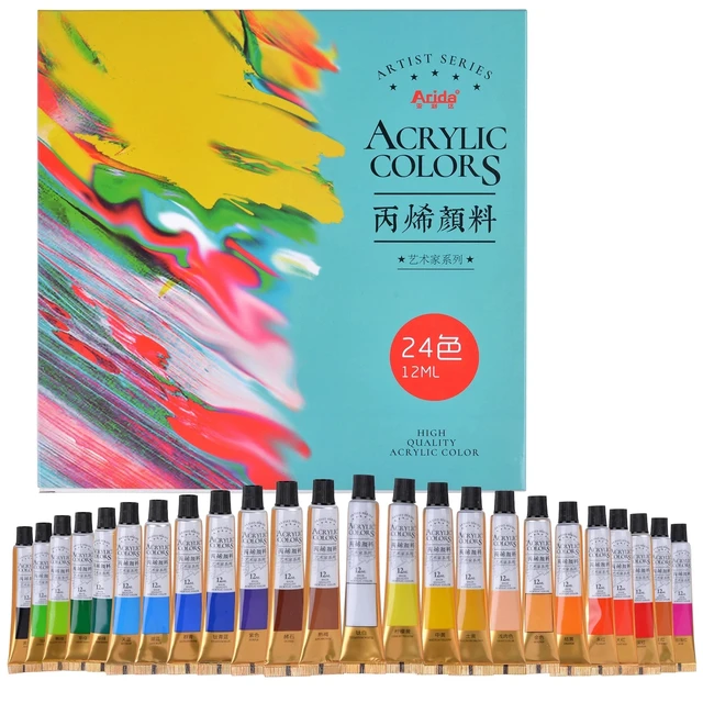 12/24 Acrylic Paint With Brush And Palette 12 ML Waterproof Acrylic Paint  Tube for Wood/Canvas/Fabric Artist Drawing Set - AliExpress