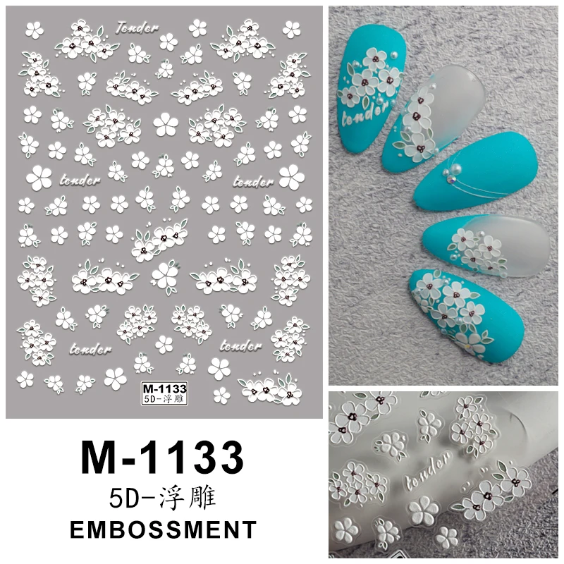 Nail Stickers Nail Art Stickers Decals 5D Embossed Self-Adhesive Cartoon Flower Butterfly Star Nail Stickers