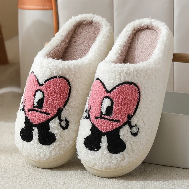 Bad Bunny Slippers Un Verano Sin Ti Winter Fulffy Fur Slides Plush Fleece Love Heart Slippers Indoor - AliExpress