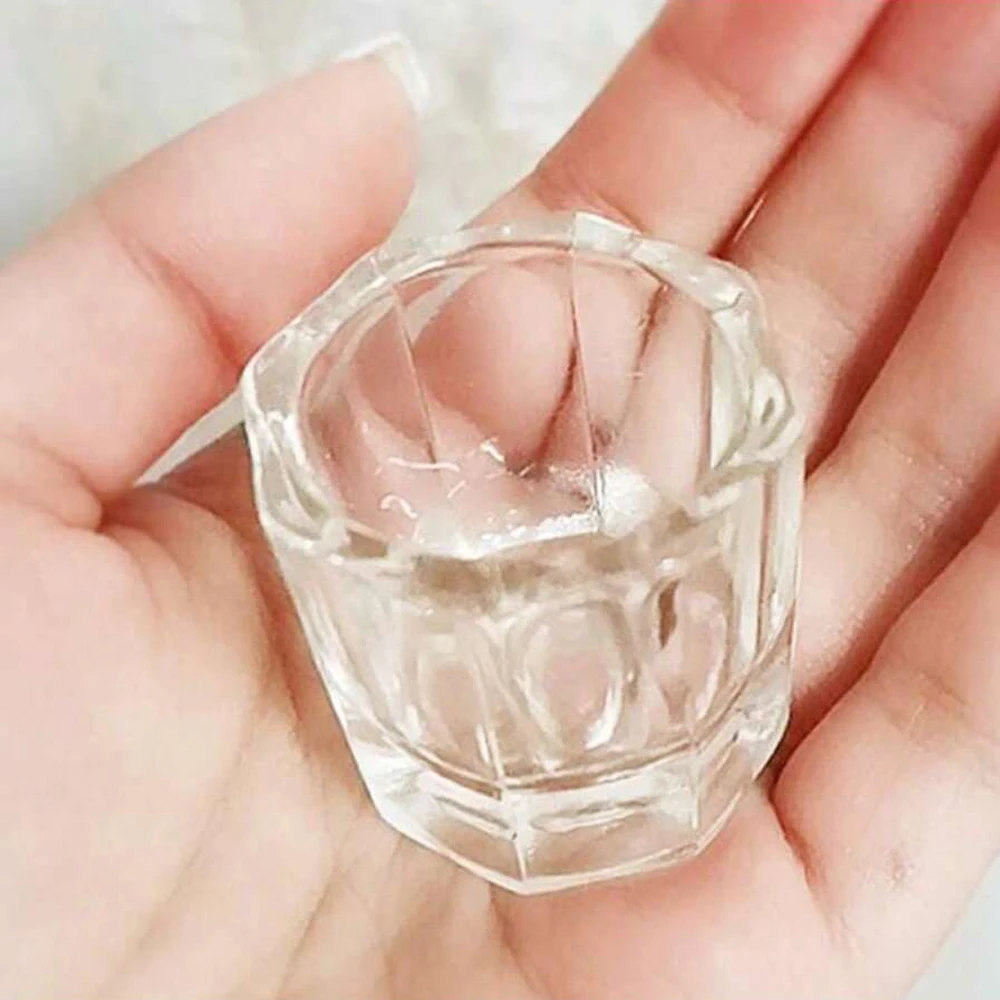 Nail Mixing Bowl Mini Crystal Glass Clear Acrylic Small Octagonal Powder Liquid Nail Cup Nail Brush Cleaning Liquid Mixing Bowl Tool