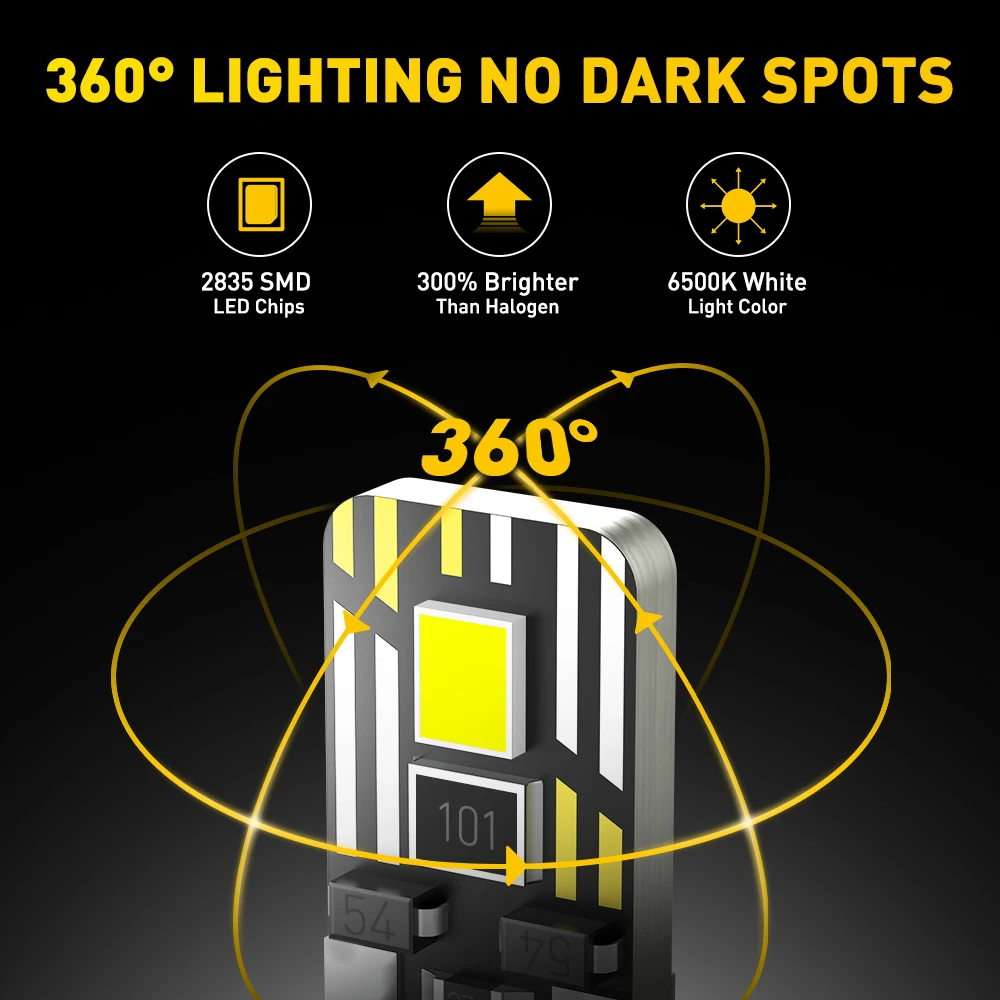 AUXITO 10Pcs ̴ W5W T10 194 LED  6500K ȭƮ 2835SMD ڵ ׸    Ʈũ  ̵ ũ Ʈ