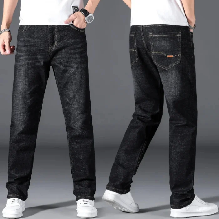 thumbnail image 1 of Pantalones vaqueros clásicos para hombre, holgados, rectos, negros, azules, elásticos, informales, de marca, tallas grandes 42, 44, 46, 48 y 50, 1 of 5