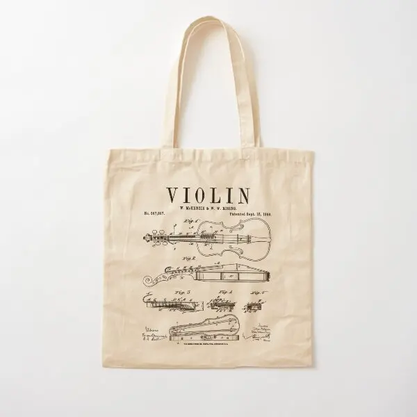 Violin Old Vintage Patent Drawing Print  Canvas Bag Reusable Unisex Shoulder Bag Travel Printed Fashion Casual Tote Women