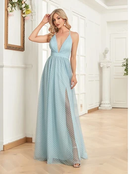 فساتين سهرة شيفون أنيقة على شكل حرف a فاخرة بطول الأرض بدون ظهر رسمية عميقة على شكل حرف v للنساء تول كايتيل رداء حفلات الزفاف 5