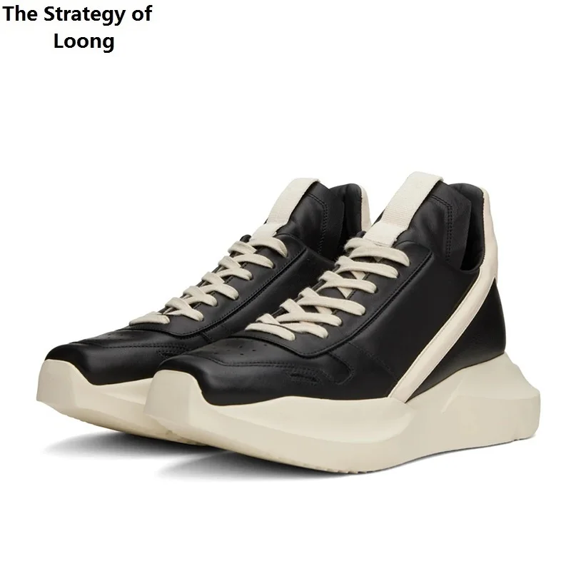 Spring Autumn New British Style Leisure Chunky Bottom Sewing Cross-tied Genuine Leather Men Casual Sneakers Male Board Shoes leather shoes men sneakers