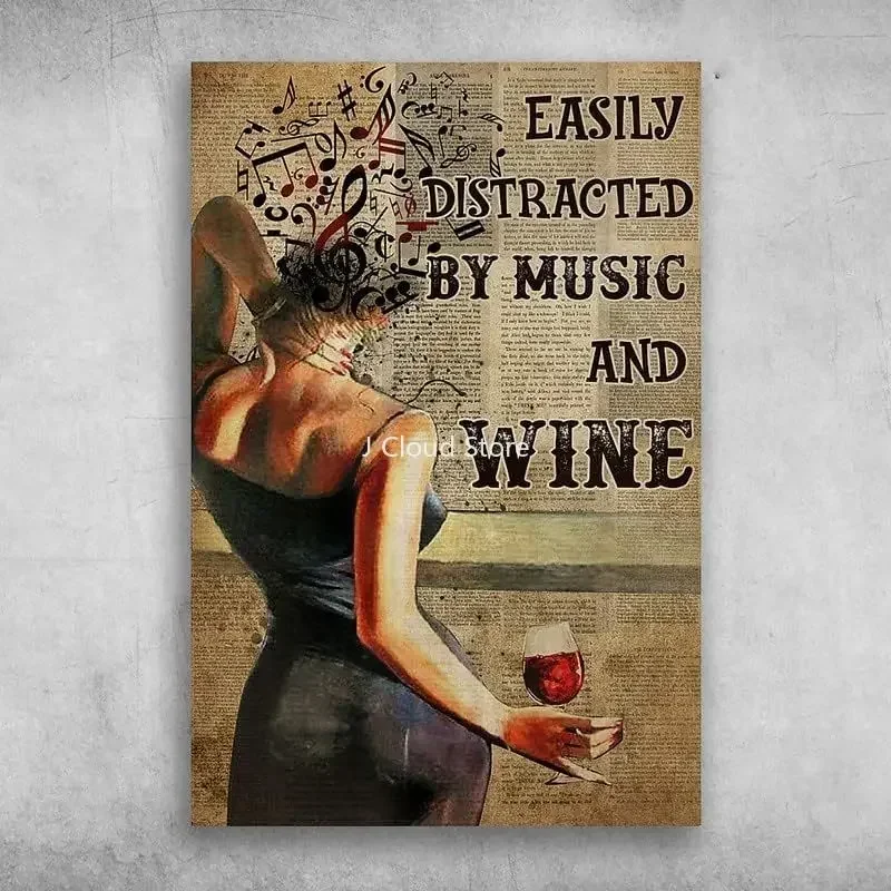 

Vintage Metal Plaque Easily Distracted By Music And Wine Metal Tin Sign Art Holiday Decoration Outdoor & Indoor Sign