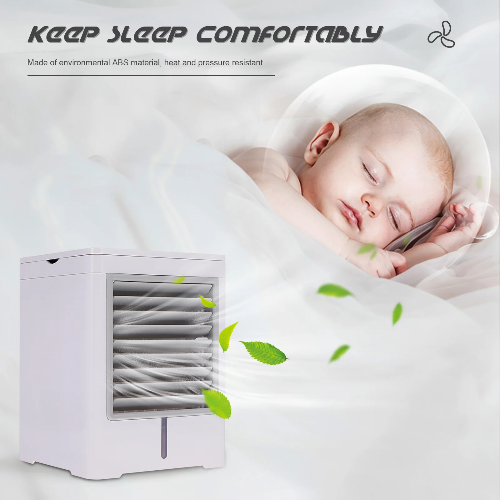 Portable Usb Cooling Fan Mini Air Conditioner Desktop Air Cooler Abs Large Outlet Three Speed Timing Function Car Parts