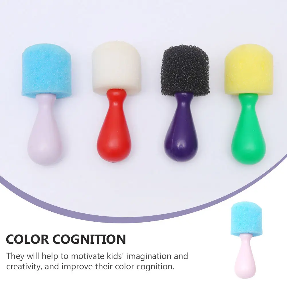 8Pcs 공 모양의 스폰지 페인팅 브러쉬 안전한 플라스틱 손잡이 색상 인식 학습 도구 DIY 아트 공예 낙서 그리기