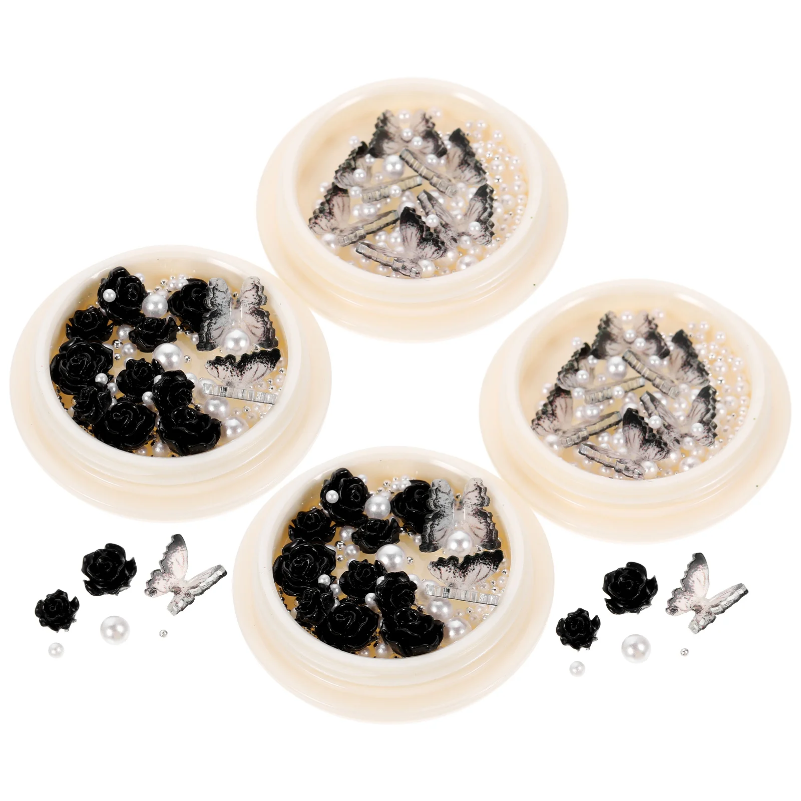 

4 Boxes Nail Charms Nail Pearls Rhinestones Flower Nail Charms Nail Decors