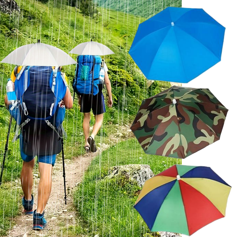 Foldable Headwear Umbrella Portable Waterproof Fishing Hat 55CM Hands-Free Rain Hat For Hiking Camping Camouflage Umbrella Adult