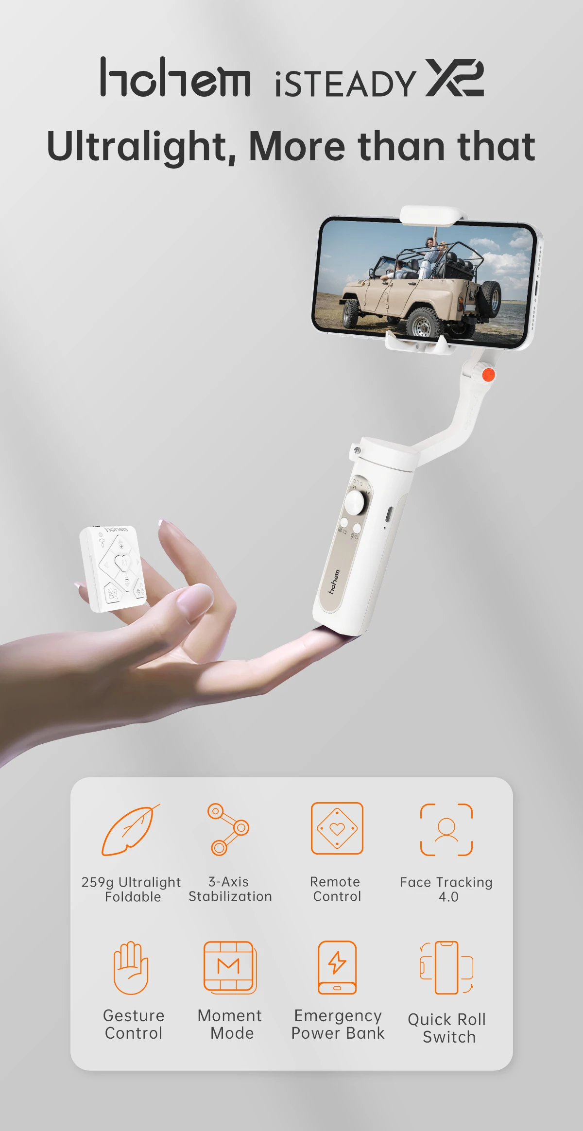 Hohem ISteady M7 AI Tracking Gimbal Stabilizer For Smartphone,3-Axis Phone Gimbal With Fill Light And 1.4" Detachable Touchscreen Remote Control For Vlogging Travel - View #4