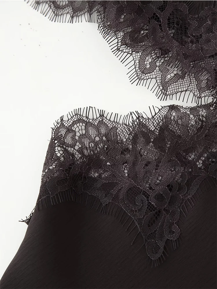  New Women Lace Midi Dress Solid Color Hollow Out Asymmetric Hem Dresses Elegant Sexy Evening Dresses FemaleShort Sleeve Dress