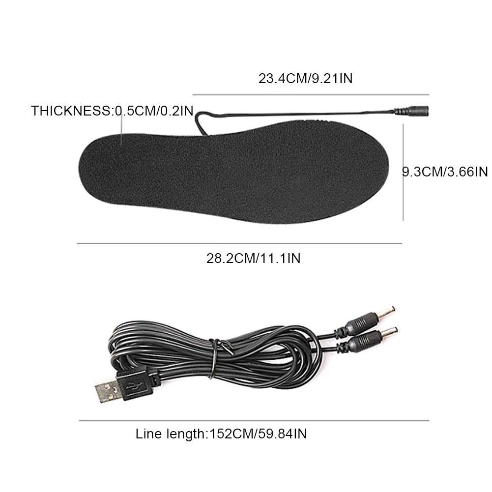 USB Heated Shoe Insoles Electric Heated Shoes Pad Cuttable Rechargeable Foot Warmer Washable for Winter Camping Fishing