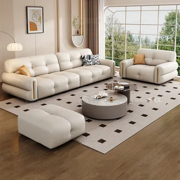 Divani componibili moderni in pelle Set divani componibili con design con struttura in legno massello per soggiorno, comodo set di divani in pelle 1