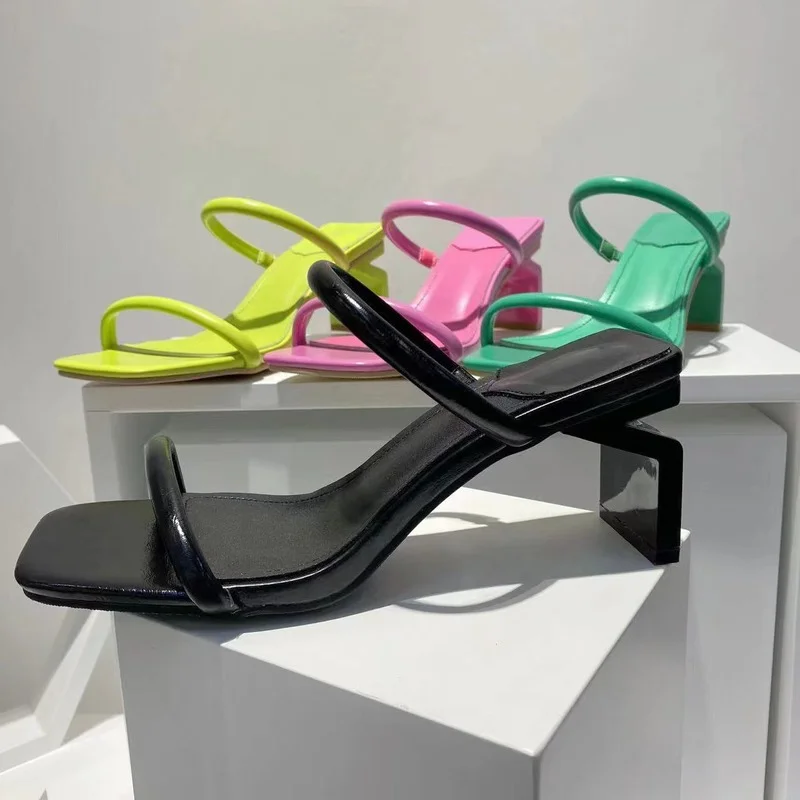 

Women Sandals Slides Slippers Square Open Toe Slip on Mid Heels Pumps Casual Brand Slippers Plus Size 36-41 Ladies Slippers