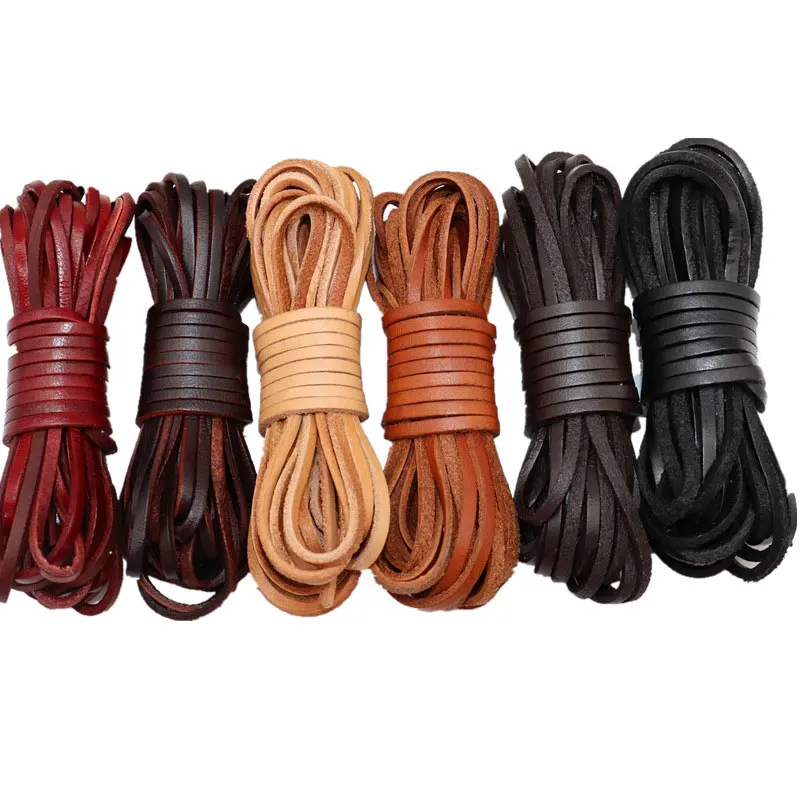 Description Picture 6 of item1/2/3mm Black Brown Genuine Cow Leather Rounde Flat Thong Cord Bracelet Necklace Findings Rope String For Jewelry DIY Making