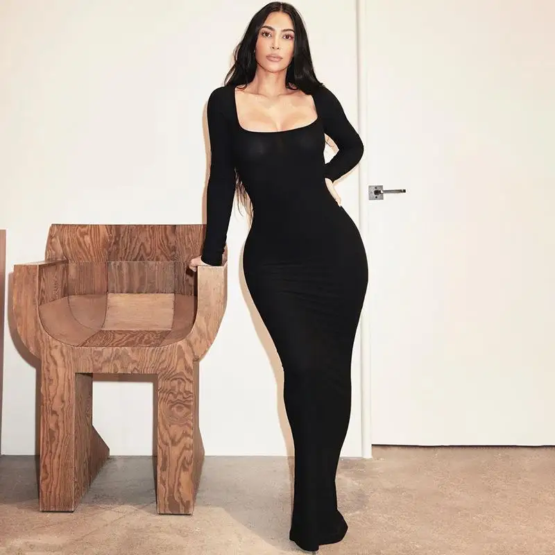 

Women's Basic Crew Neck Skinny Dress Sexy Stretchy Solid Long Sleeve Dress A Line Women's Clothing Y2k Fashion Elegantes Gpwn