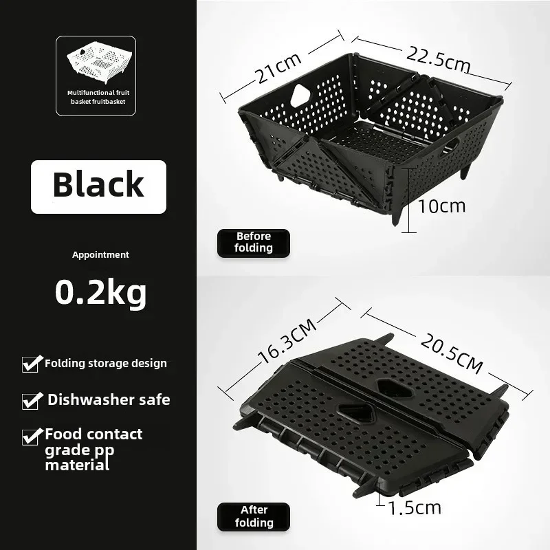 Hot Drain Basket, Fruit Basket, Foldable Plastic, Large Capacity, Raised Tiptoe, Household Kitchen, Vegetable Washing Basket