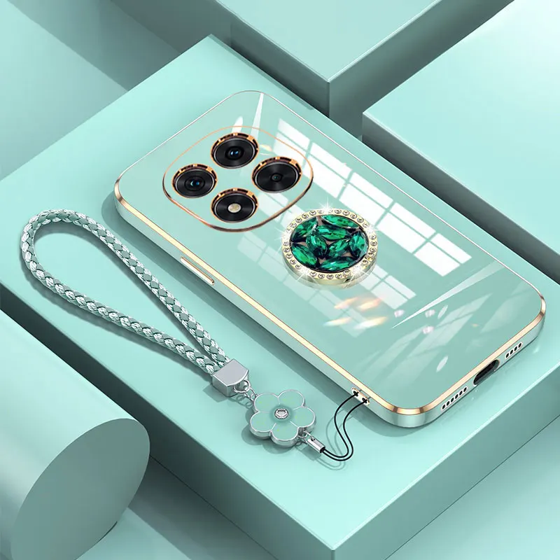 Luxury Shockproof Phone Case with Diamond Ring Holder and Lanyard