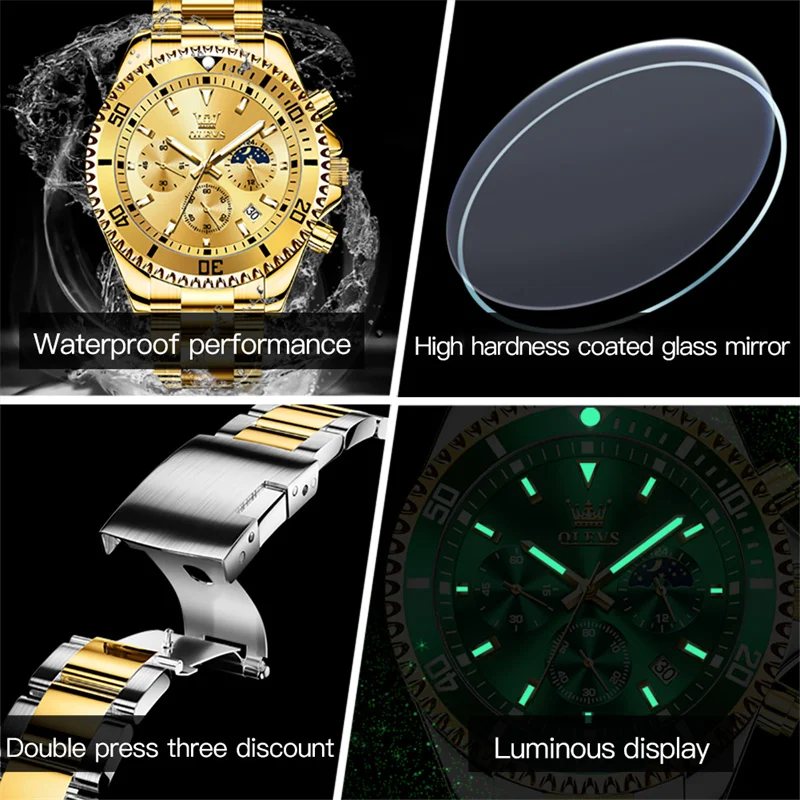 OLEVS Watch Men Top Brand Luxury Gold Quartz Military Watches Waterproof Date Luminous Stainless Steel Men Clock Reloj images - 6