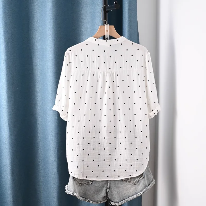 Elegant Lavender Vintage V-Neck Cotton Blouse