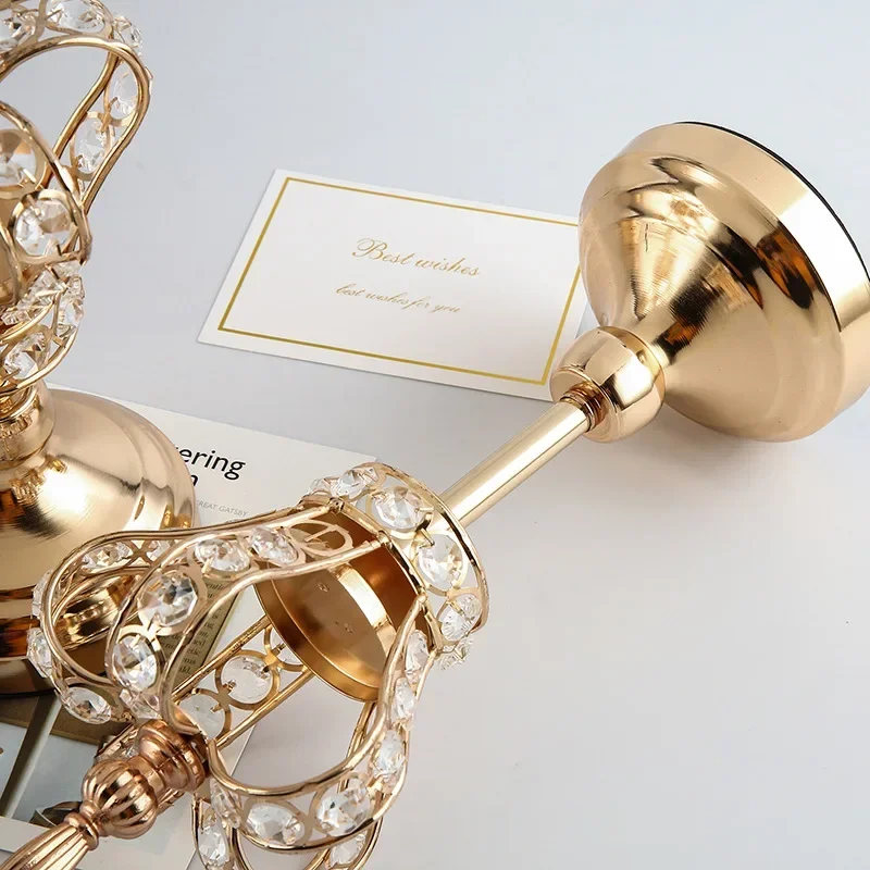 Hollow Out Crown Crystal Candlestick European Style Metal Candle Holders DIY Wedding Birthday Dinner Table Centerpiece Decor