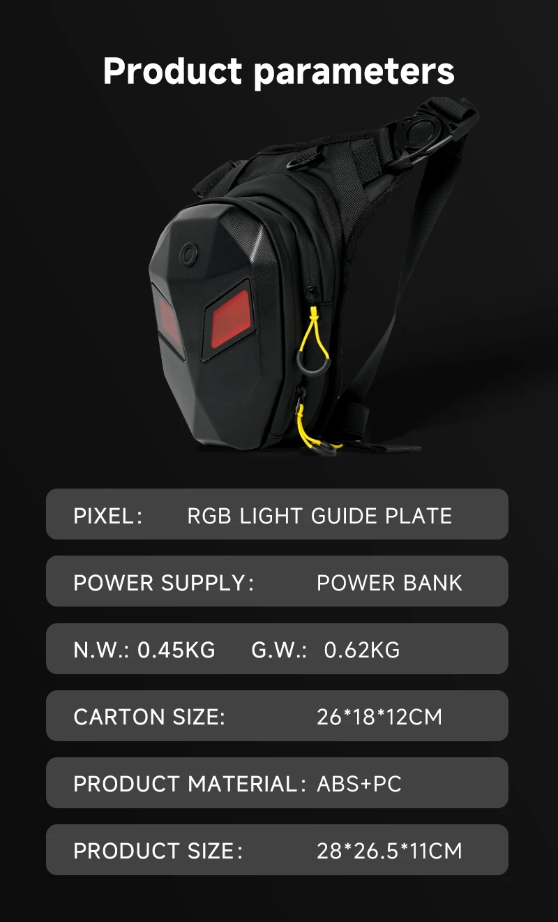 Man sling bag LED Eye Motorcycle Riding Unisex Leg Bag Hard Shell Waterproof Tra