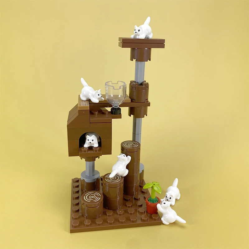 MOC City Cattery Building Blocks Cats House Farm Parts Blocks for Boys