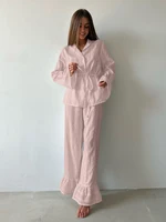 Marthaqiqiq Casual Women Nightgown 2 Piece Suit Long Sleeve Nightwear Turn-Down Collar Sleepwear Pants Loose Home Clothes Ladies - Image 2