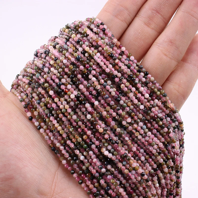 주얼리 제작용 천연 면체 토르말린 비즈, 작고 느슨한 디옵사이드 인회석 비즈, 팔찌 목걸이, 2mm