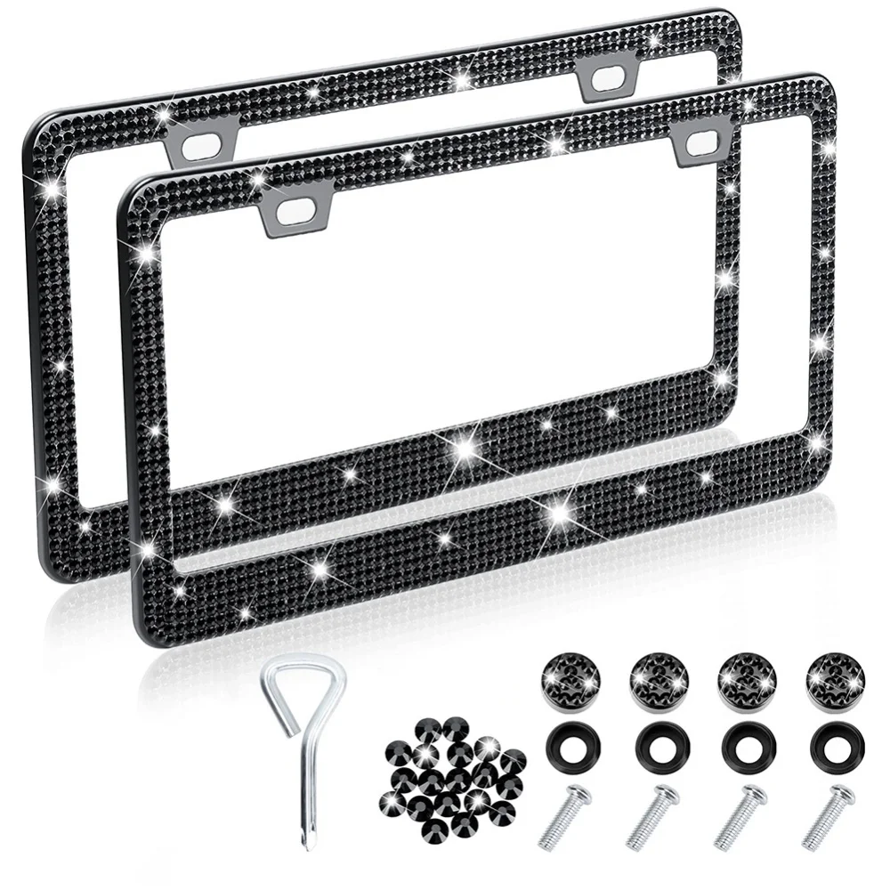 Crystal Diamond Car License Plate Frame Premium Stainless Steel Bling