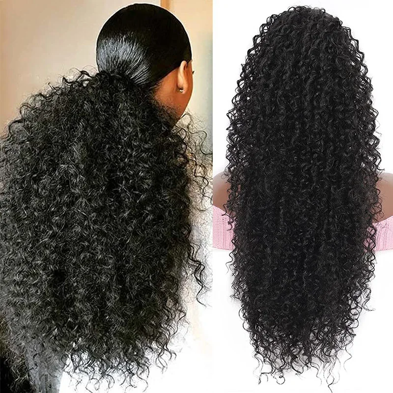 Sylhair Drawstring Curly Ponytail Extension for African Women Afro Kinky Curly Hair Pieces Synthetic Heat Resistant gladys water wave ponytail extension free shipping heat resistant synthetic fiber curly drawstring ponytail hair for black women