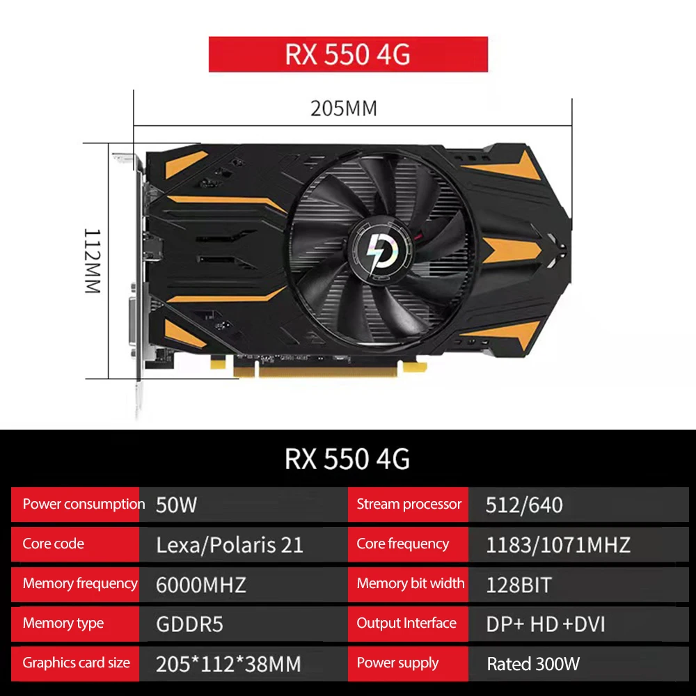 RX550 Graphics Card 2/4G 128Bit GDDR5 PCIE PCI-E3.0 X16 HD DP DVI Computer Video Card For AMD Radeon PC 4gb RX 550 128 Bit GPU graphics card for desktop