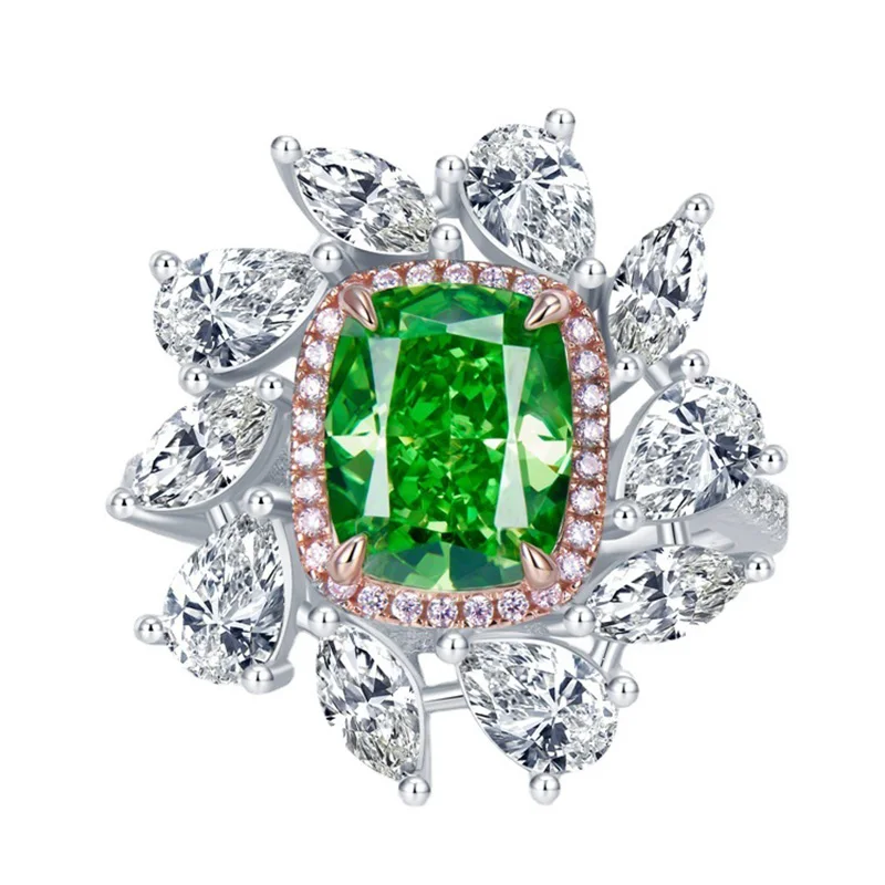

Jewelry 2023 Live New 925 Silver Mint Green 8 * 10 Radian Ice Flower Cut Luxury Inlaid with European and American Luxury