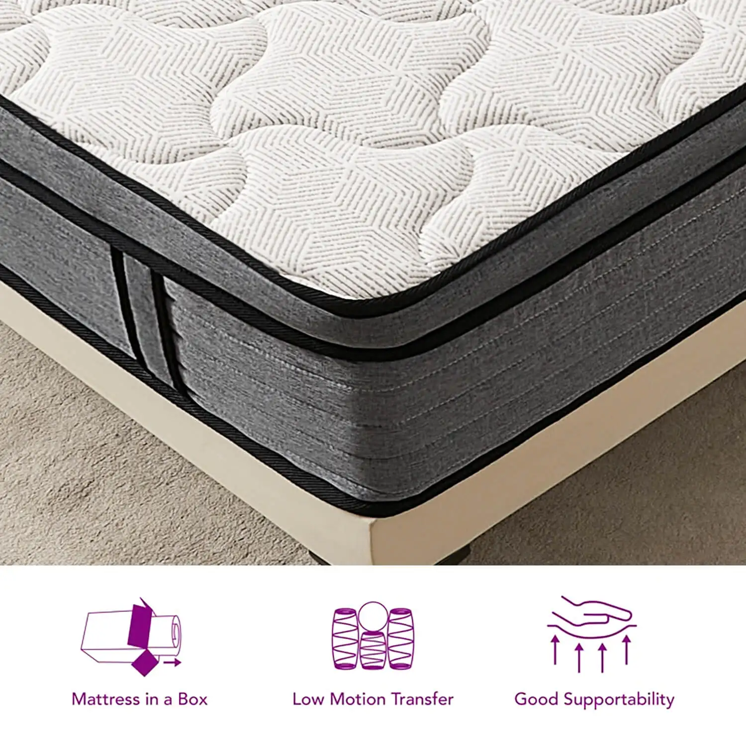 Queen Size Hybrid Mattress in a Box, Pocket Springs for a Cool Sleep,Pressure Relief, Medium Firm Feel with Motion Isolation 4