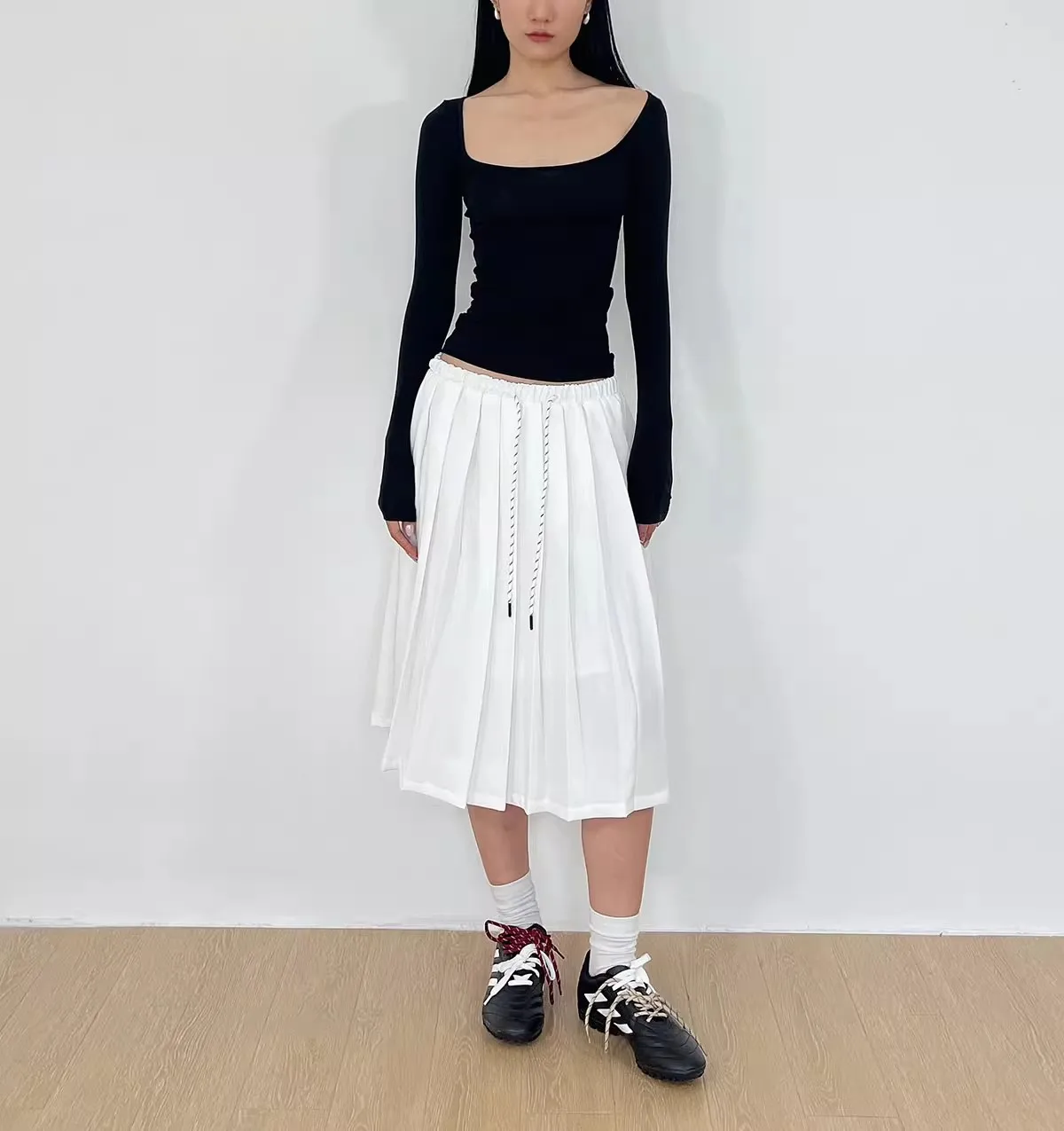 Women Drawstring  Pleated Batavia Midi Skirt 6