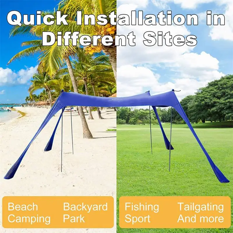 Large Family Beach Canopy Awning Tent Sunshade Beach Tent With Poles UPF50 Outdoor Beach Umbrella Parasol Camping Shade Membrane